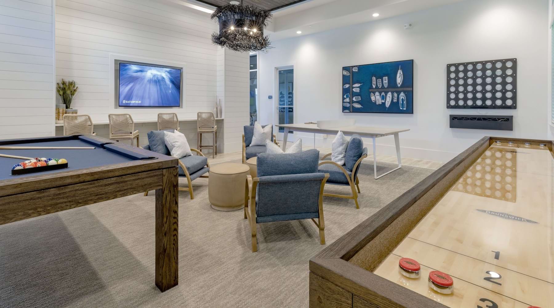 large game room with billiards 